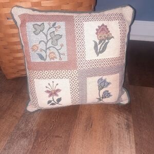 Floral Patchwork Needlepoint Accent Pillow